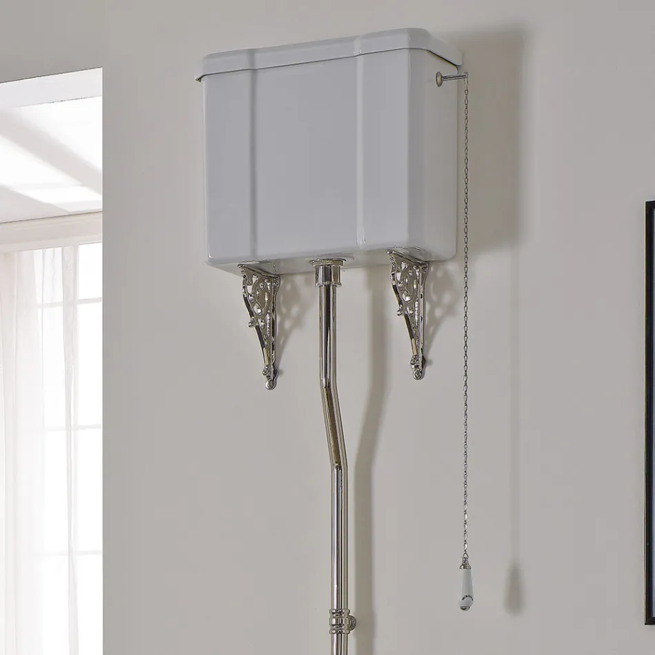 Vit keramisk golvvase med svart sits tillverkad i Italien - Nausica Viadurini