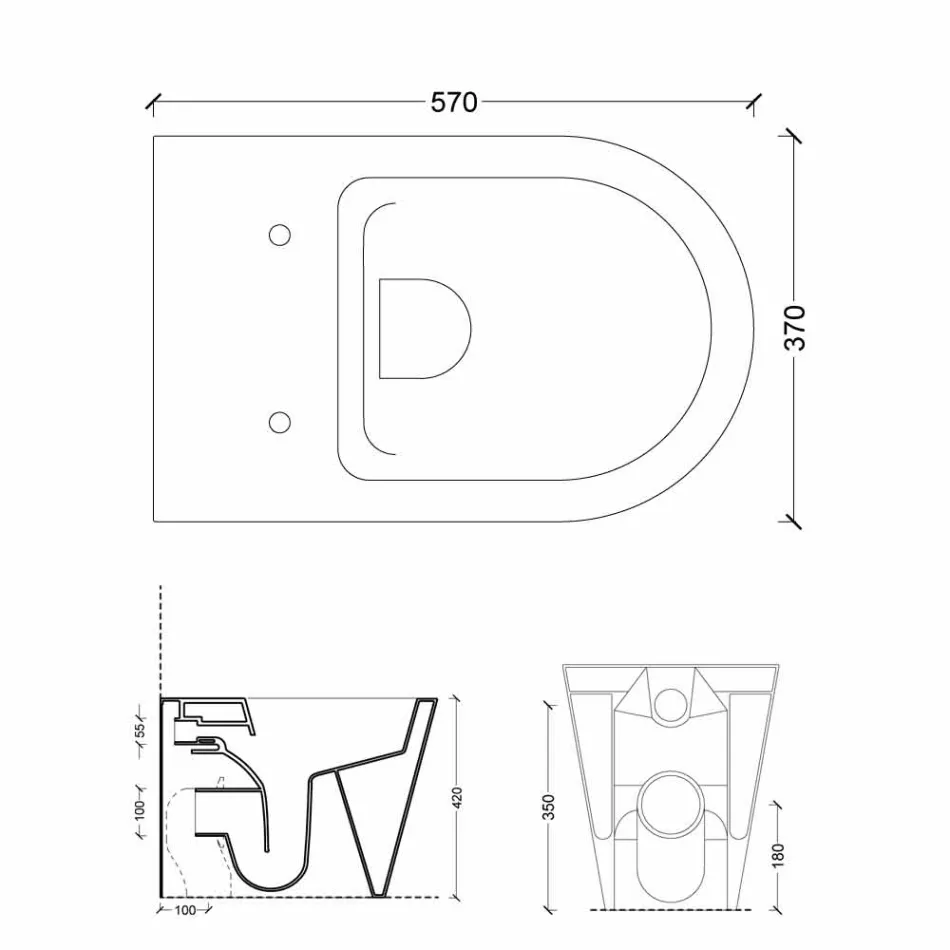 Vas toalett i moderna vit keramik Sun Runda 57x37 cm Made in Italy Viadurini