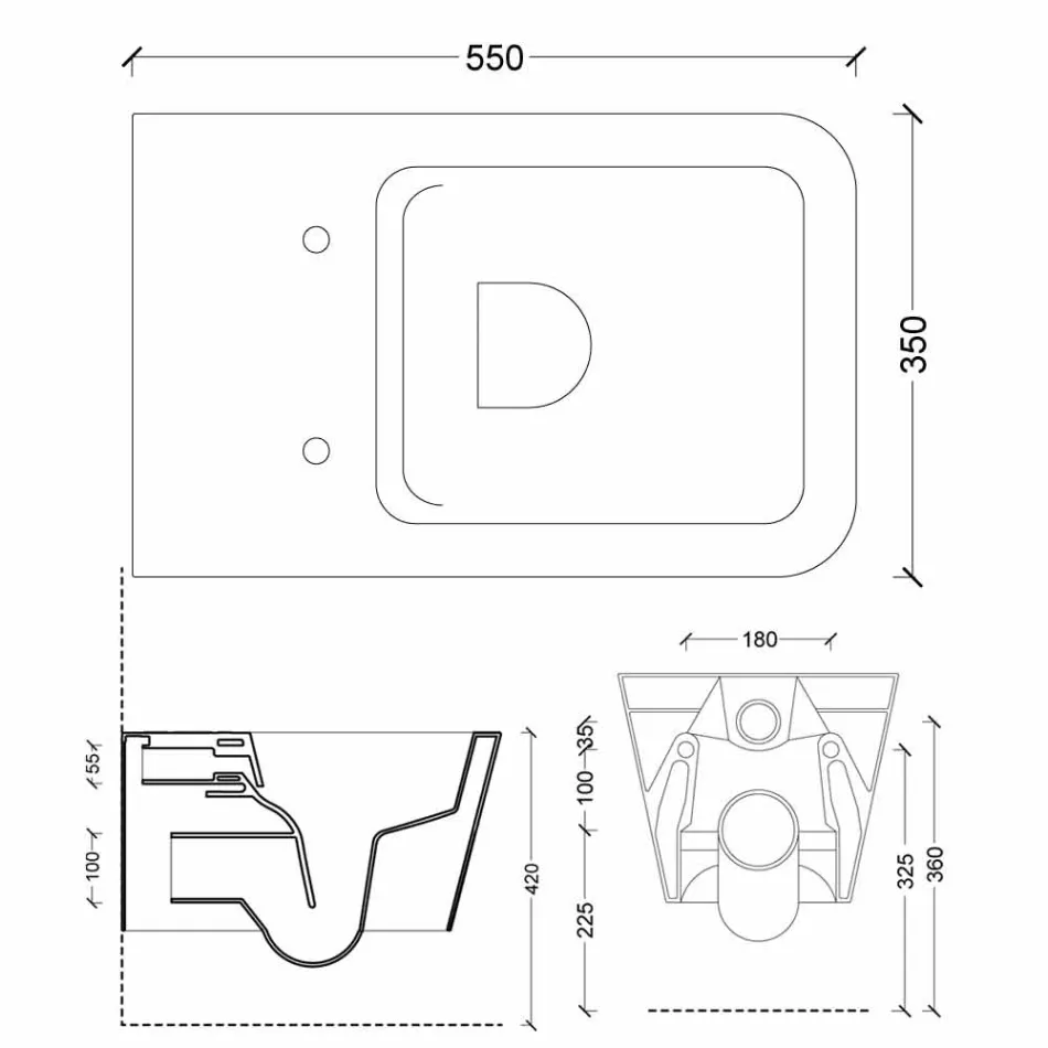 Keramik vas hängande toalett, modern design, Sun Square gjort i Italien Viadurini