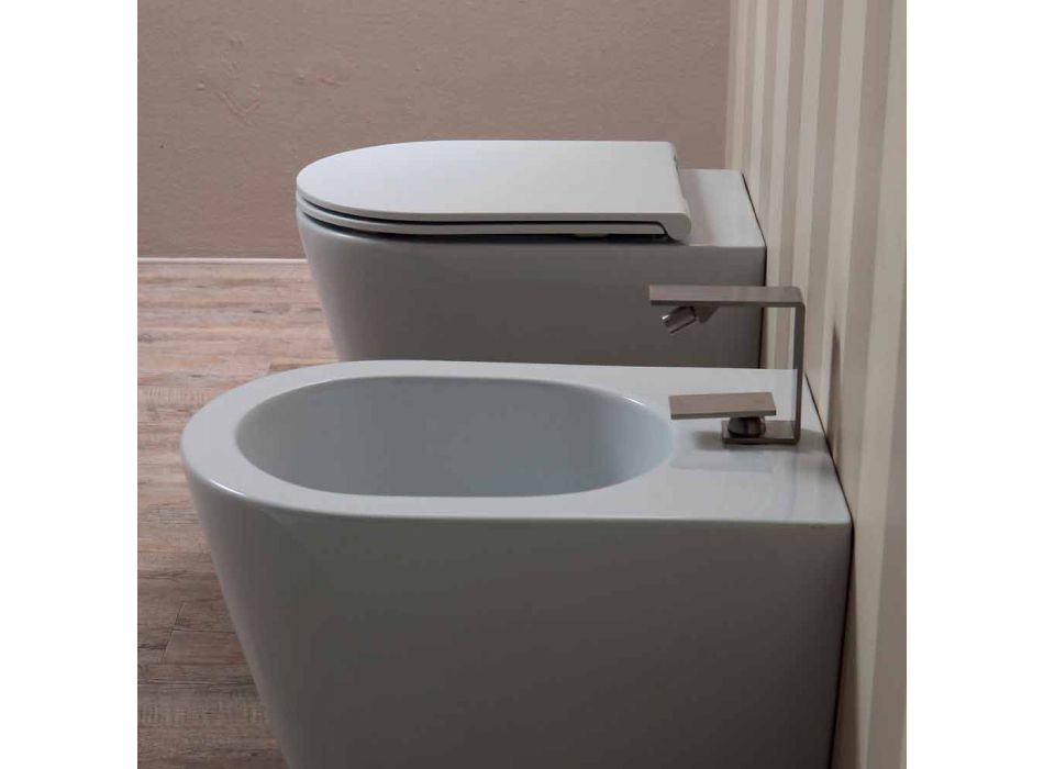 Pot hängde toalett i en modern Sun Round 57x37 cm keramik, tillverkad i Italien Viadurini