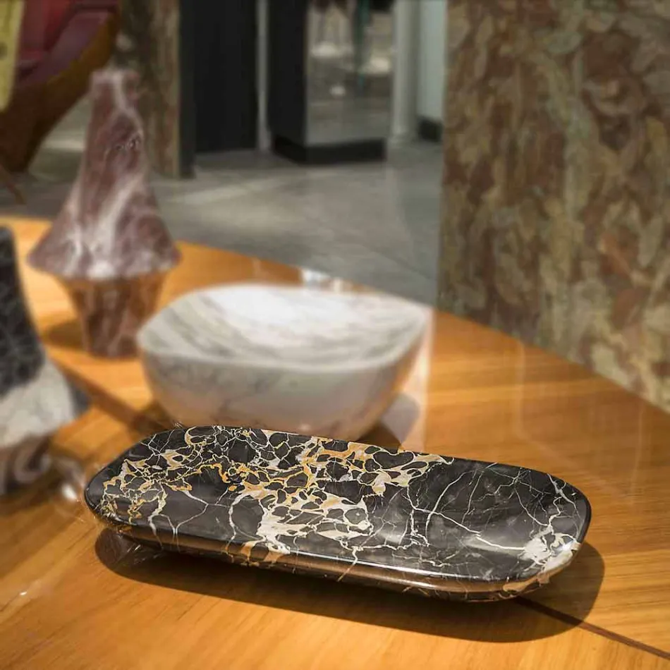 Elegant bricka i Portoro marmor Tillverkad i Italien - Ethereal Viadurini