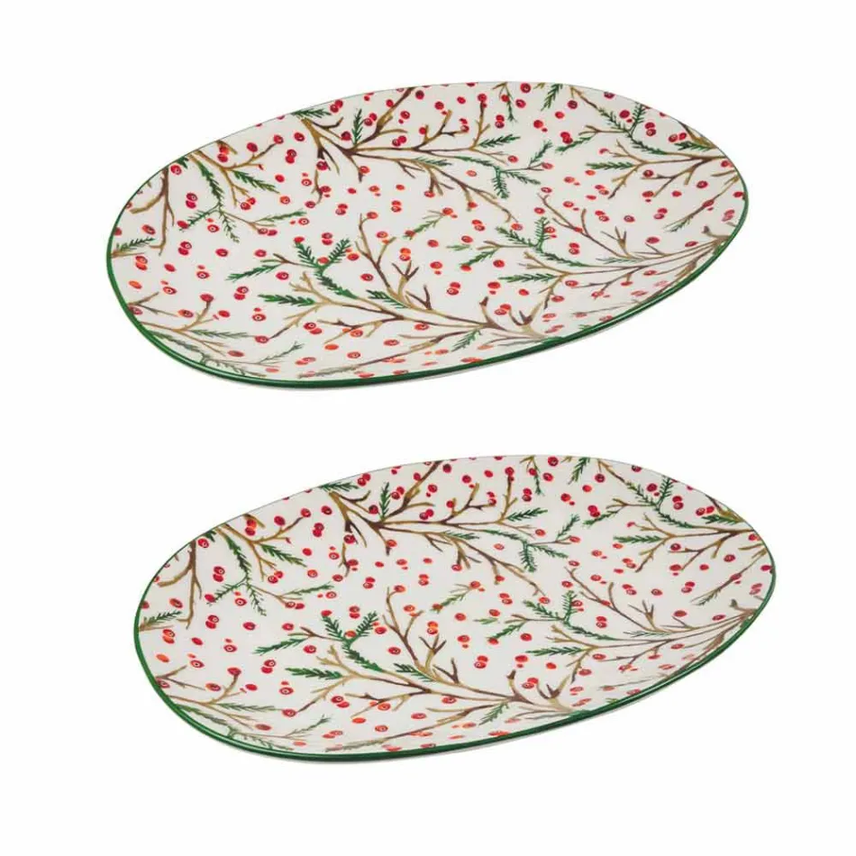 Julbricka Oval Porslin Serveringsplatta 2 stycken - Slaktarkvast Viadurini