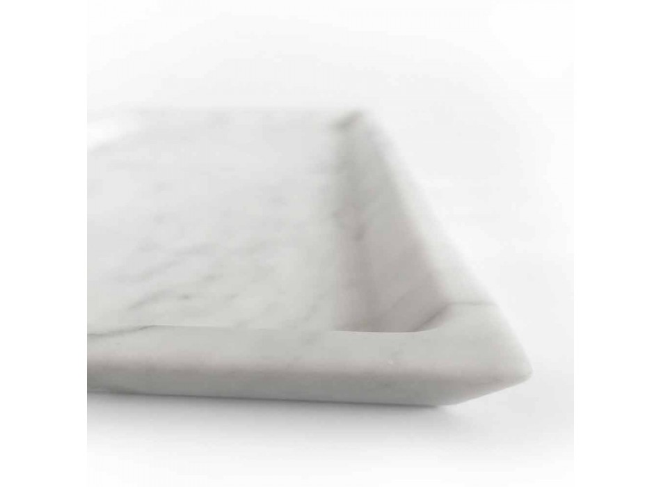Rektangulärt bricka i polerad vit Carrara-marmor Tillverkad i Italien - Alga Viadurini