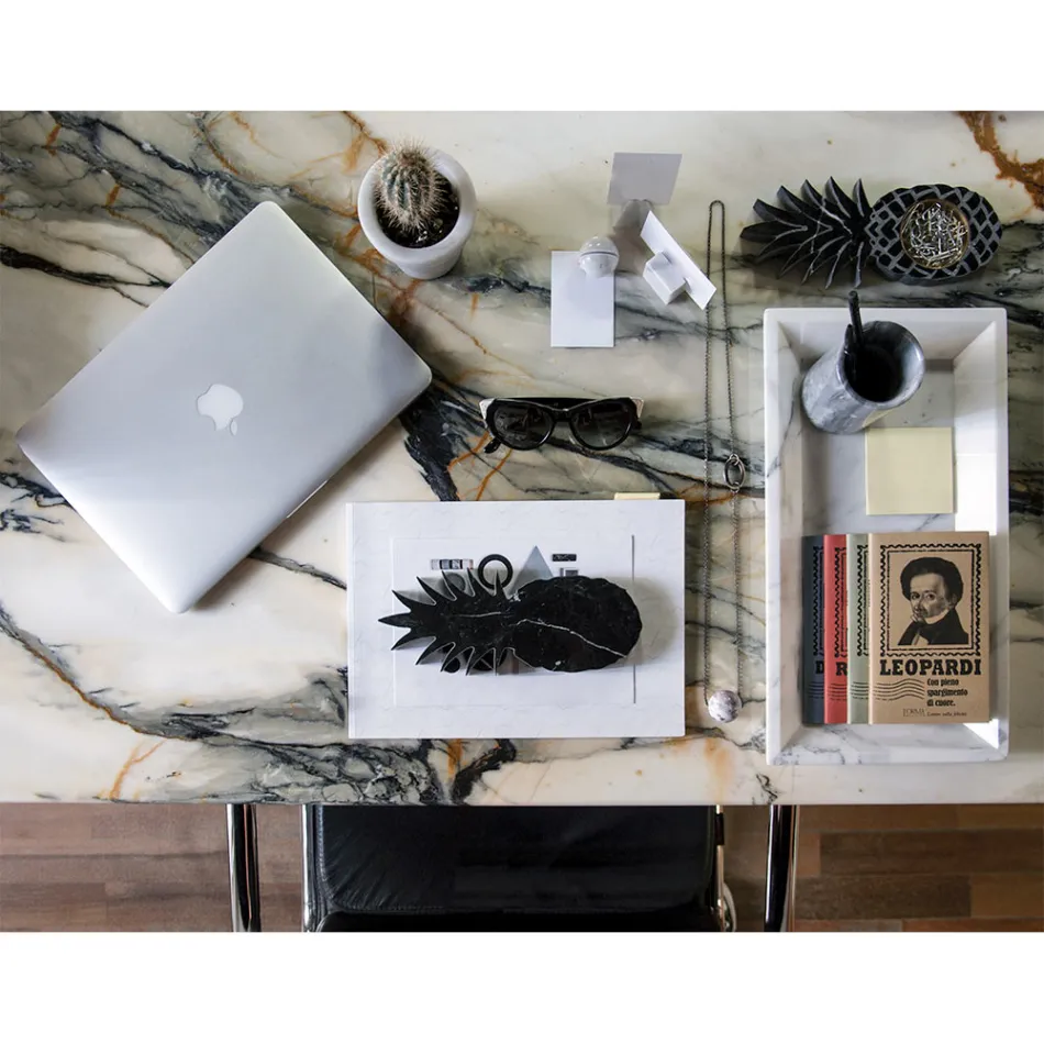 Rektangulär bricka i vit Carrara-marmor tillverkad i Italien - Vassili Viadurini