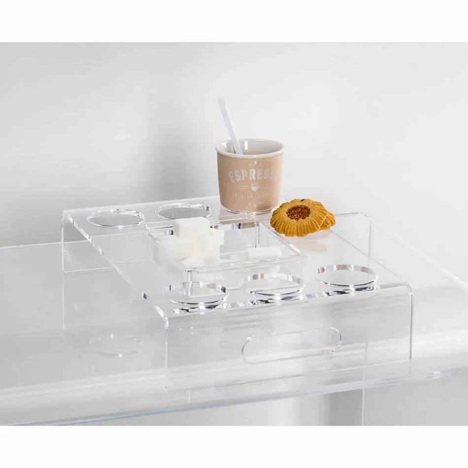 Upphöjd bricka i transparent plexiglas 6 eller 8 Kaffedesign 2 stycken - Cracco Viadurini