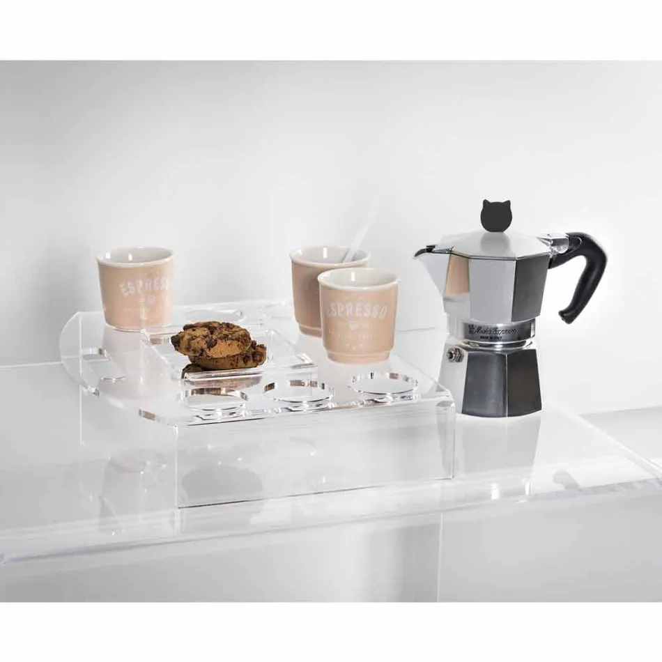 Upphöjd bricka i transparent plexiglas 6 eller 8 Kaffedesign 2 stycken - Cracco Viadurini