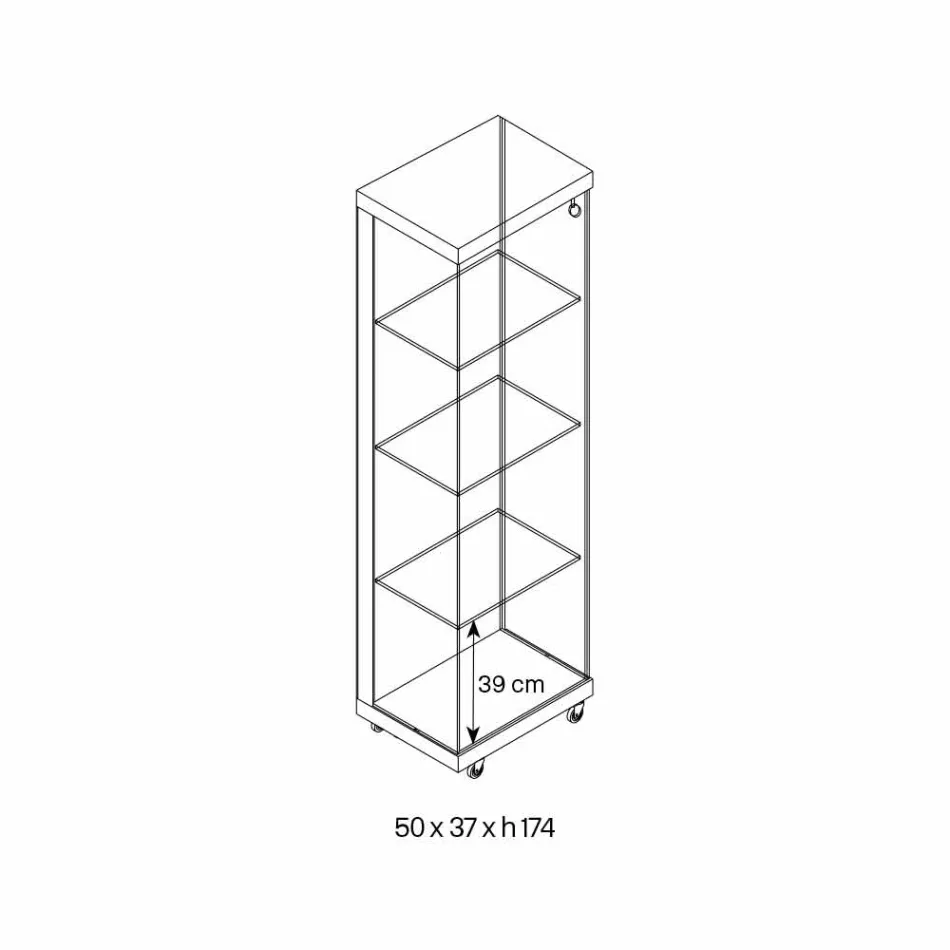 Wall Showcase i glas och vitt trä, hjul och upplysta hyllor - Armilla Viadurini