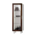 Vitrin för vardagsrum med 1 dörr i vitt och Canaletto-finish Made in Italy - Gerd Viadurini