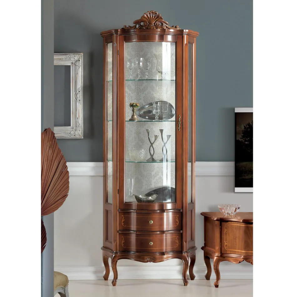 Vitrinskåp i vardagsrummet 1 dörr och 2 trälådor Tillverkad i Italien - Leonor Viadurini