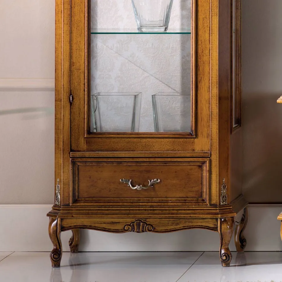 Classic Living Room Showcase i valnötsträ 1 dörr Tillverkad i Italien - Ronald Viadurini