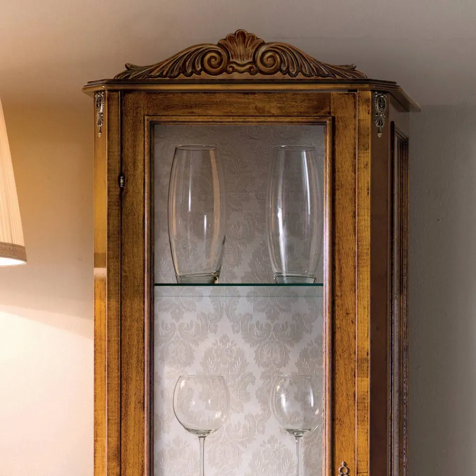 Classic Living Room Showcase i valnötsträ 1 dörr Tillverkad i Italien - Ronald Viadurini