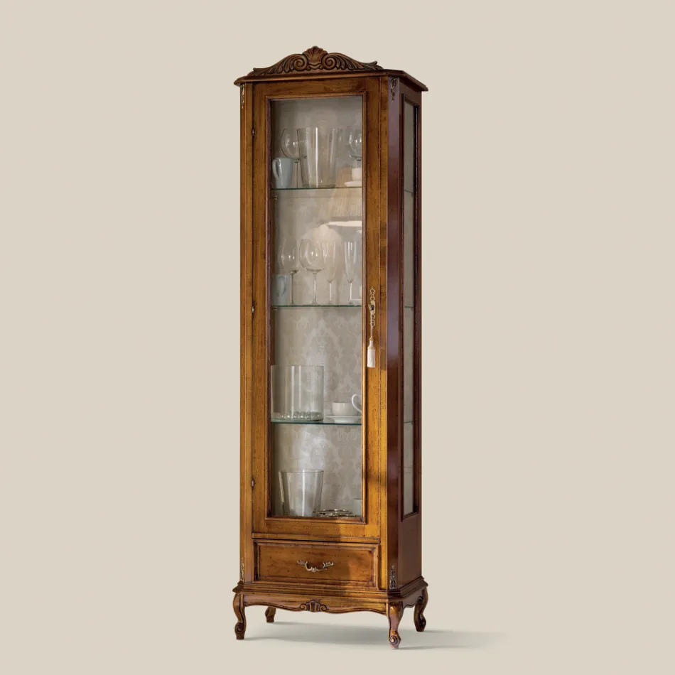 Classic Living Room Showcase i valnötsträ 1 dörr Tillverkad i Italien - Ronald Viadurini