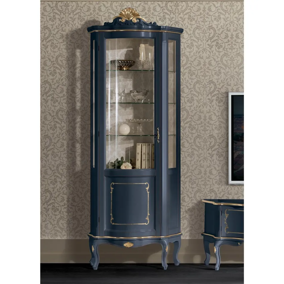 Vardagsrum trä Vitrine med 1 lyxdörr tillverkad i Italien - Leonor Viadurini