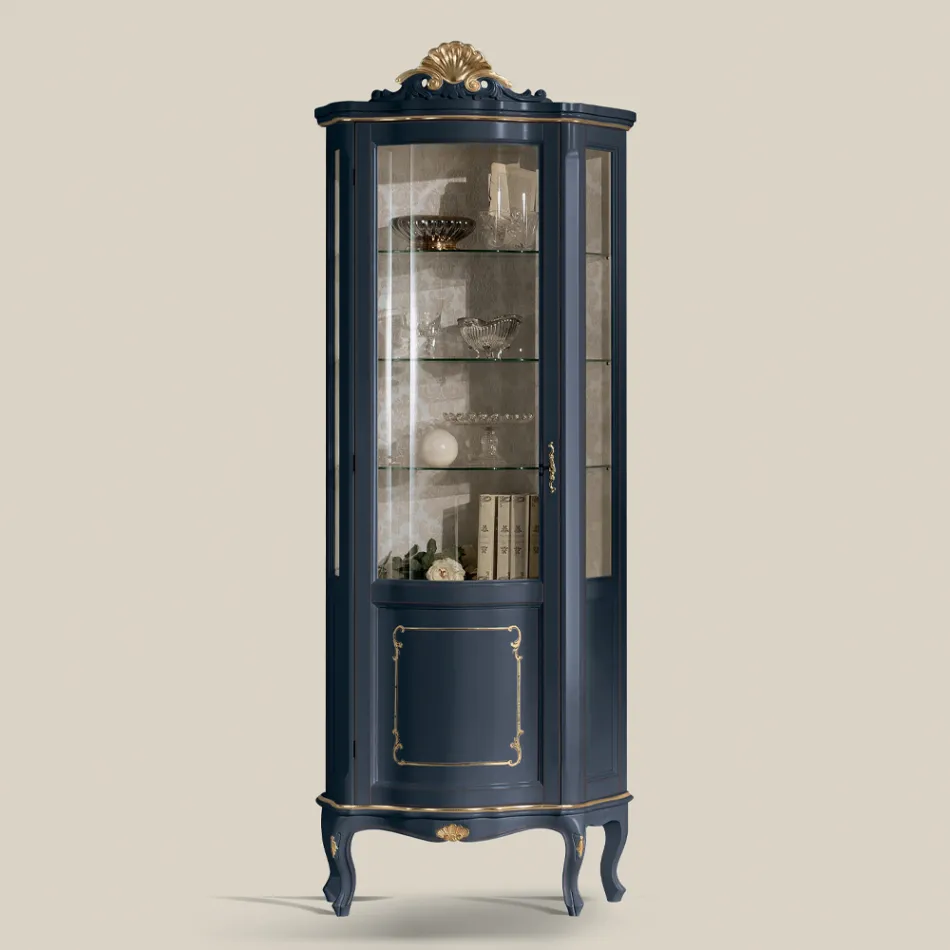 Vardagsrum trä Vitrine med 1 lyxdörr tillverkad i Italien - Leonor Viadurini