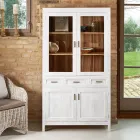 Sanda vitrinskåp i massiv teak med 4 dörrar och 3 lådor för vardagsrummet Viadurini