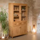 Sanda vitrinskåp i massiv teak med 4 dörrar och 3 lådor för vardagsrummet Viadurini