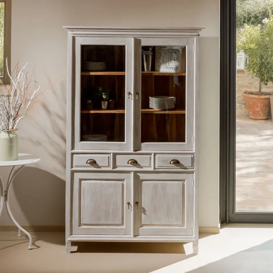 Massiv teakvitrin med 4 dörrar och 3 lådor - Aikido Viadurini