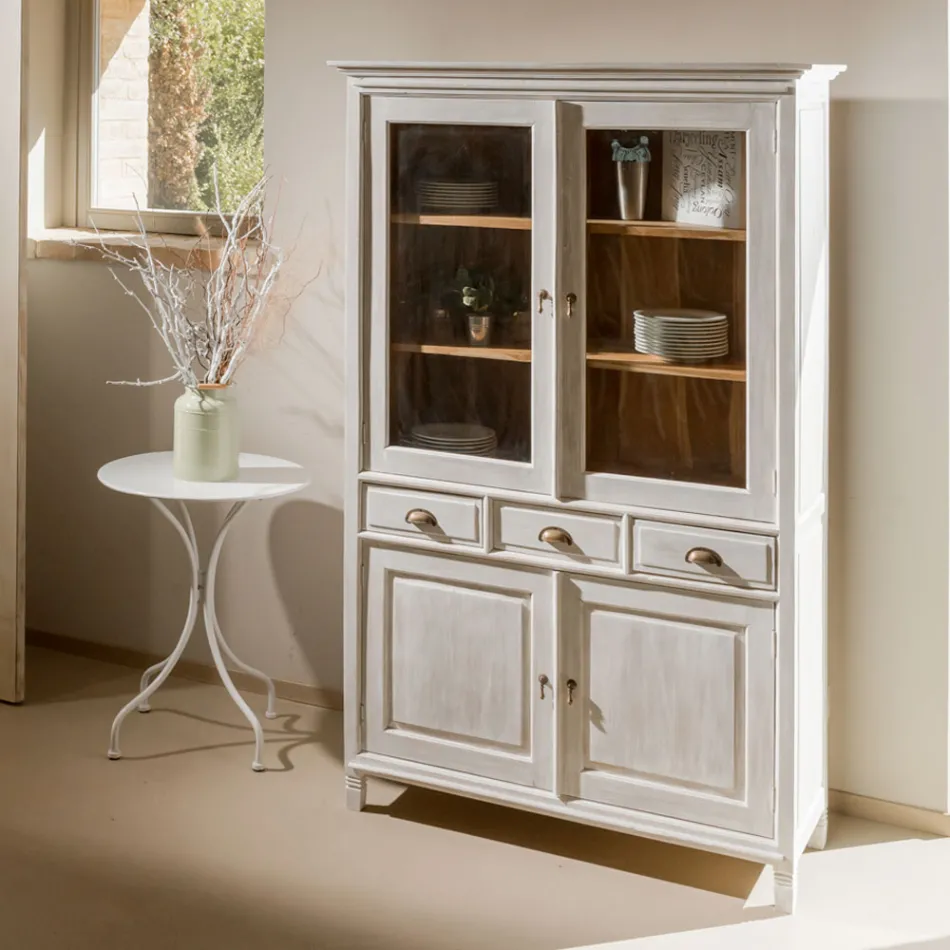 Massiv teakvitrin med 4 dörrar och 3 lådor - Aikido Viadurini