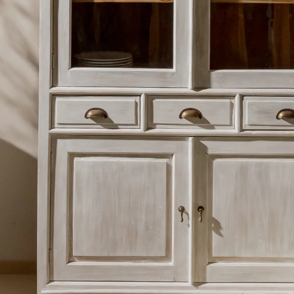 Massiv teakvitrin med 4 dörrar och 3 lådor - Aikido Viadurini