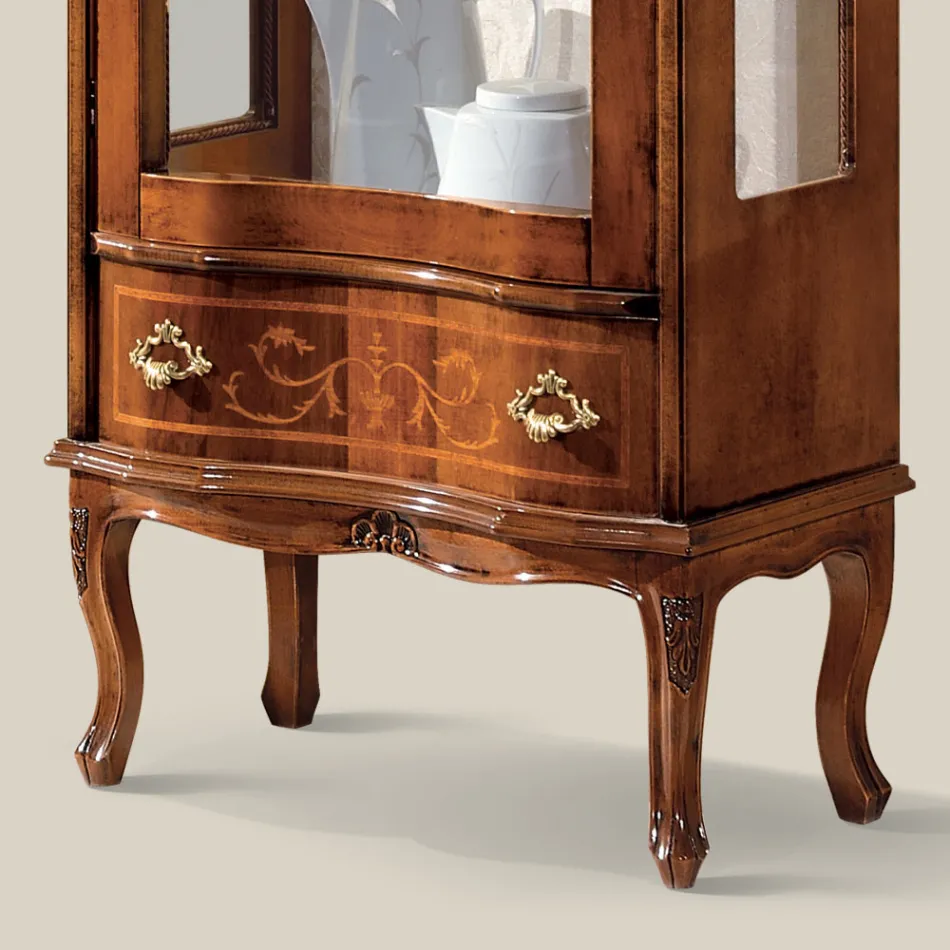 Classic Living Room Showcase Valnötsträ med dörr Tillverkad i Italien - Versaille Viadurini