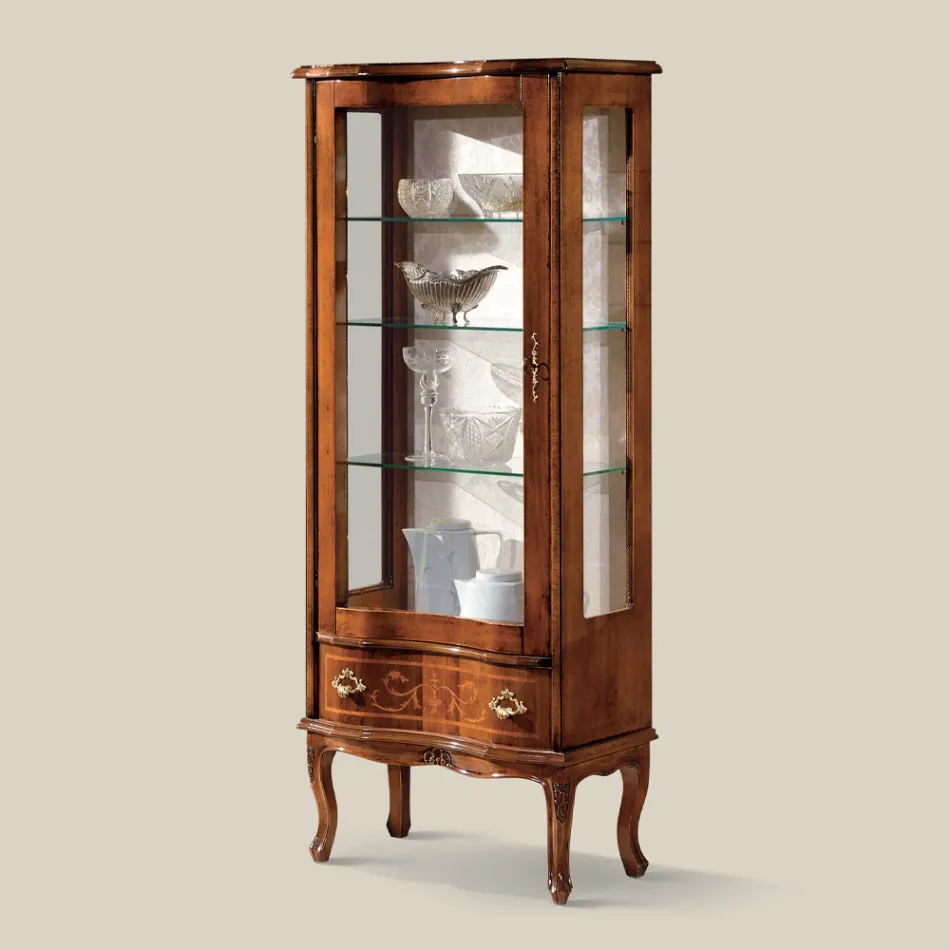 Classic Living Room Showcase Valnötsträ med dörr Tillverkad i Italien - Versaille Viadurini