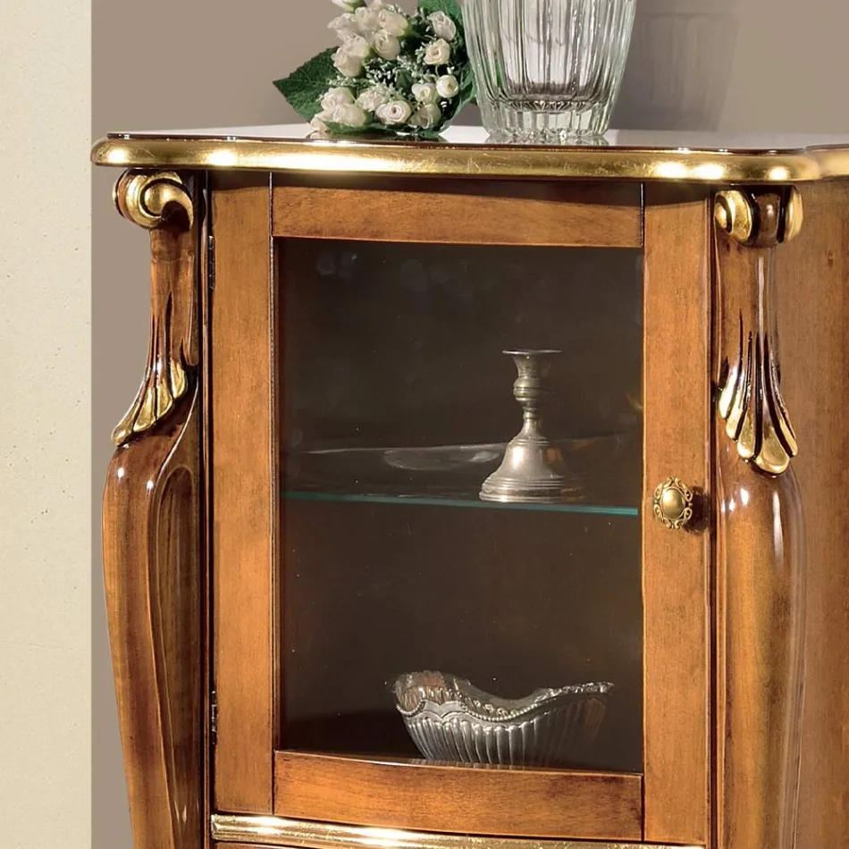 Vitrin för vardagsrum med 1 glasdörr och 3 lådor Tillverkad i Italien - London Viadurini