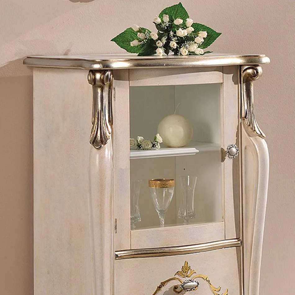 Vitrin för vardagsrum med 1 glasdörr och 3 lådor Tillverkad i Italien - London Viadurini