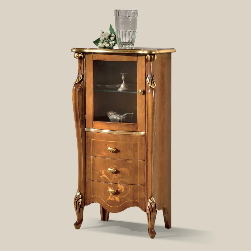 Living Room Showcase med 1 glasdörr och 3 lådor Tillverkad i Italien - London Viadurini