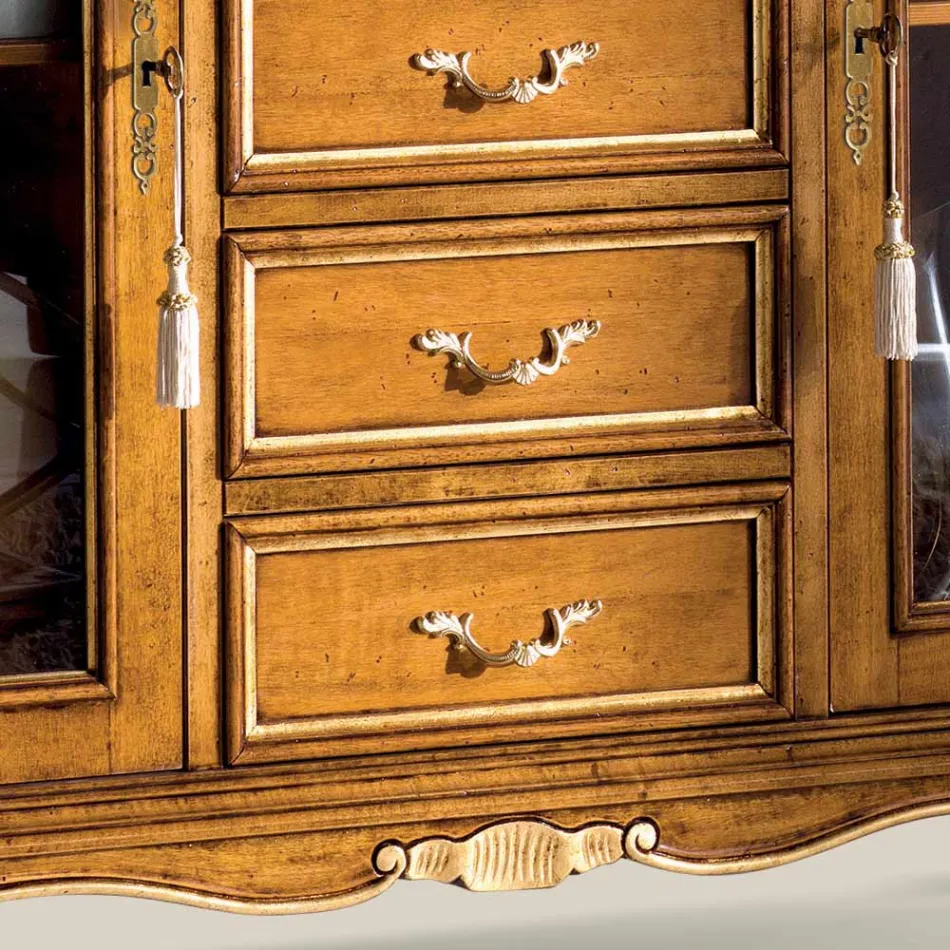 Vitrinskåp för vardagsrum i trä med 2 dörrar och 5 lådor Tillverkat i Italien - Richard Viadurini