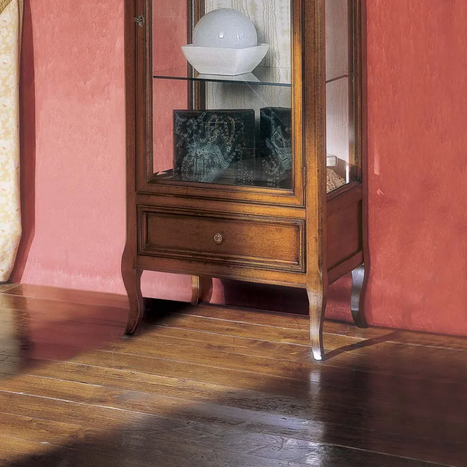 Vitrin med 1 låda, 1 dörr och glashyllor Tillverkad i Italien - Anansi Viadurini