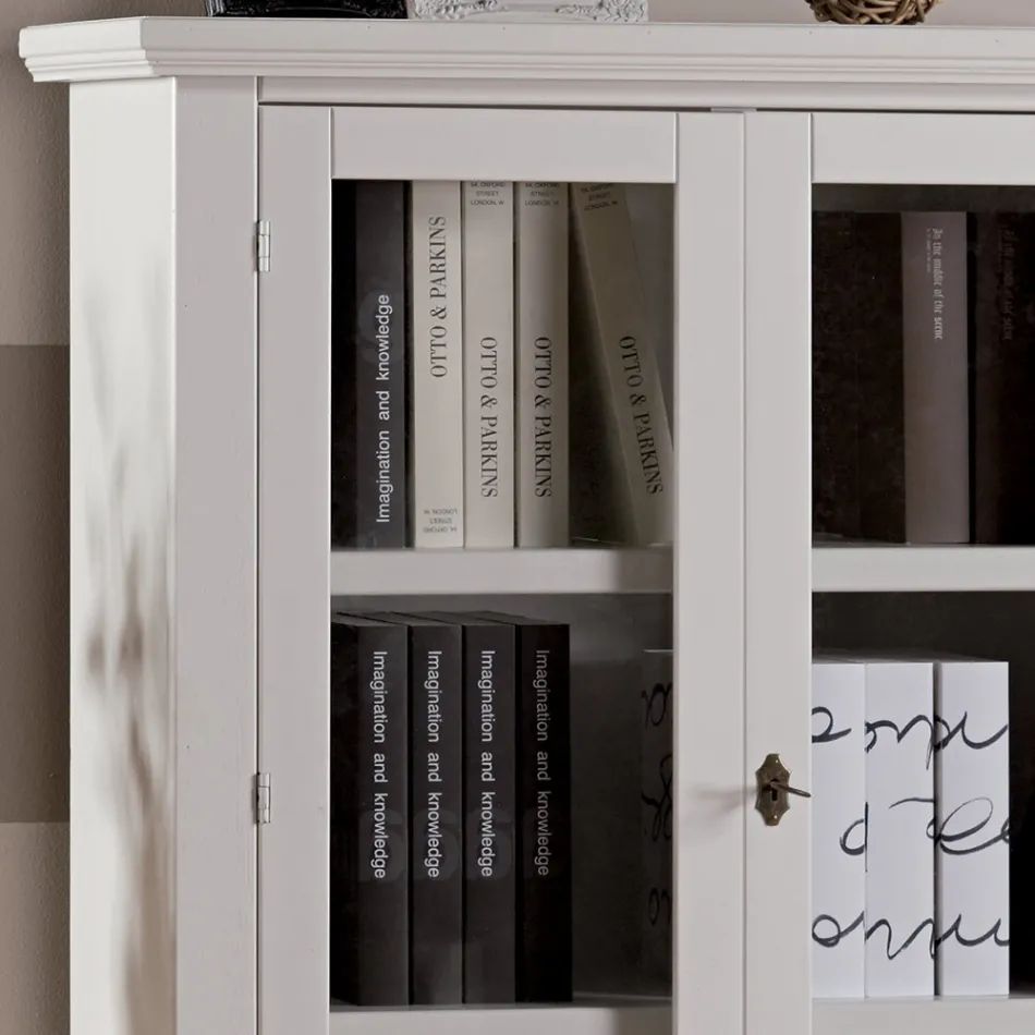 Vitrinskåp i trä med 1 låda, 2 dörrar och 2 hyllor Tillverkat i Italien - Nanna Viadurini