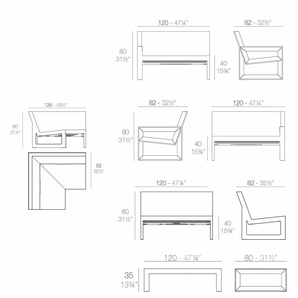 Vondom Frame trädgårdslounge med modern design Viadurini